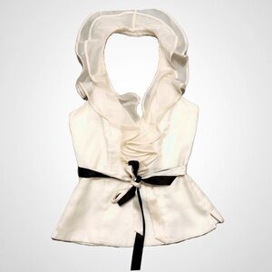 Women's White Ruffle V-Neck Camisole - Elegant Sleeveless Top